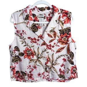 Joie Tropical Floral Linen Sleeveless Cropped Button Up Vest Top Women’s Medium